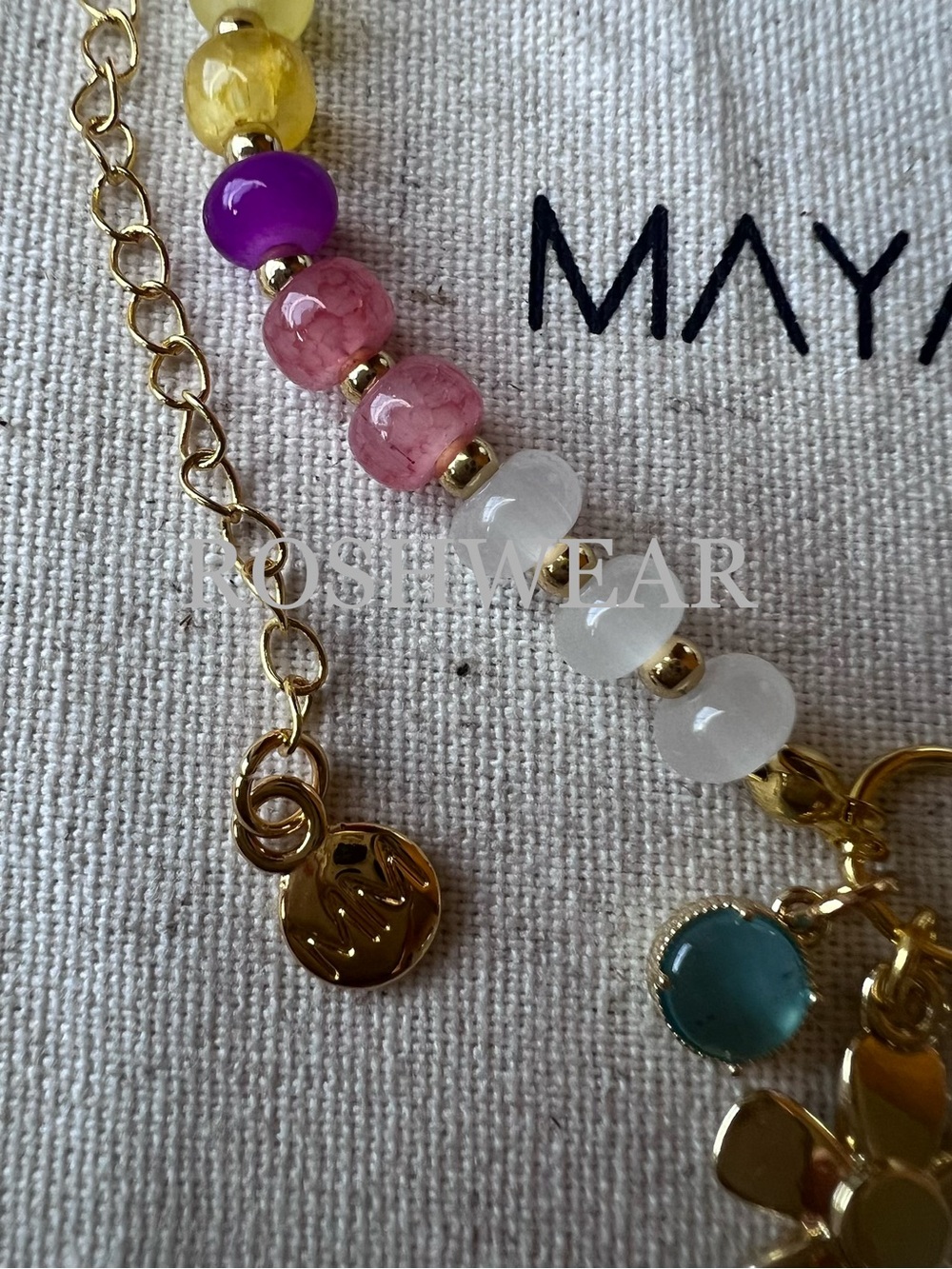 Rainbow Bead Necklace with Gold Flower Charm NWOT - Picture 8 of 9